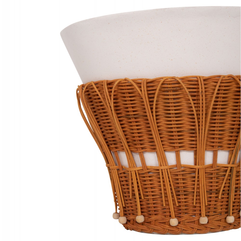 Τραπέζι βοηθητικό "PERRAL" από τσιμέντο/rattan σε χρώμα λευκό/φυσικό Φ42x36