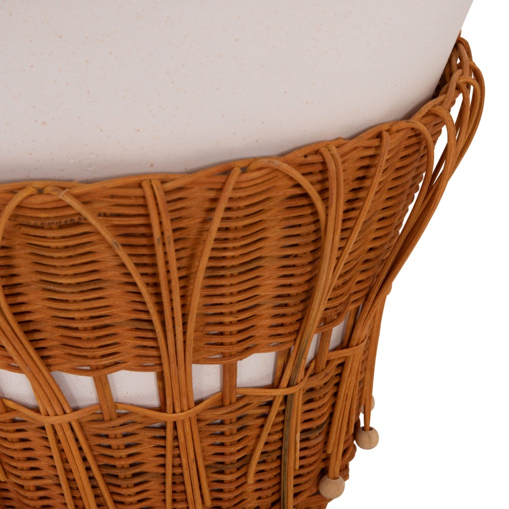 Τραπέζι βοηθητικό "PERRAL" από τσιμέντο/rattan σε χρώμα λευκό/φυσικό Φ42x36