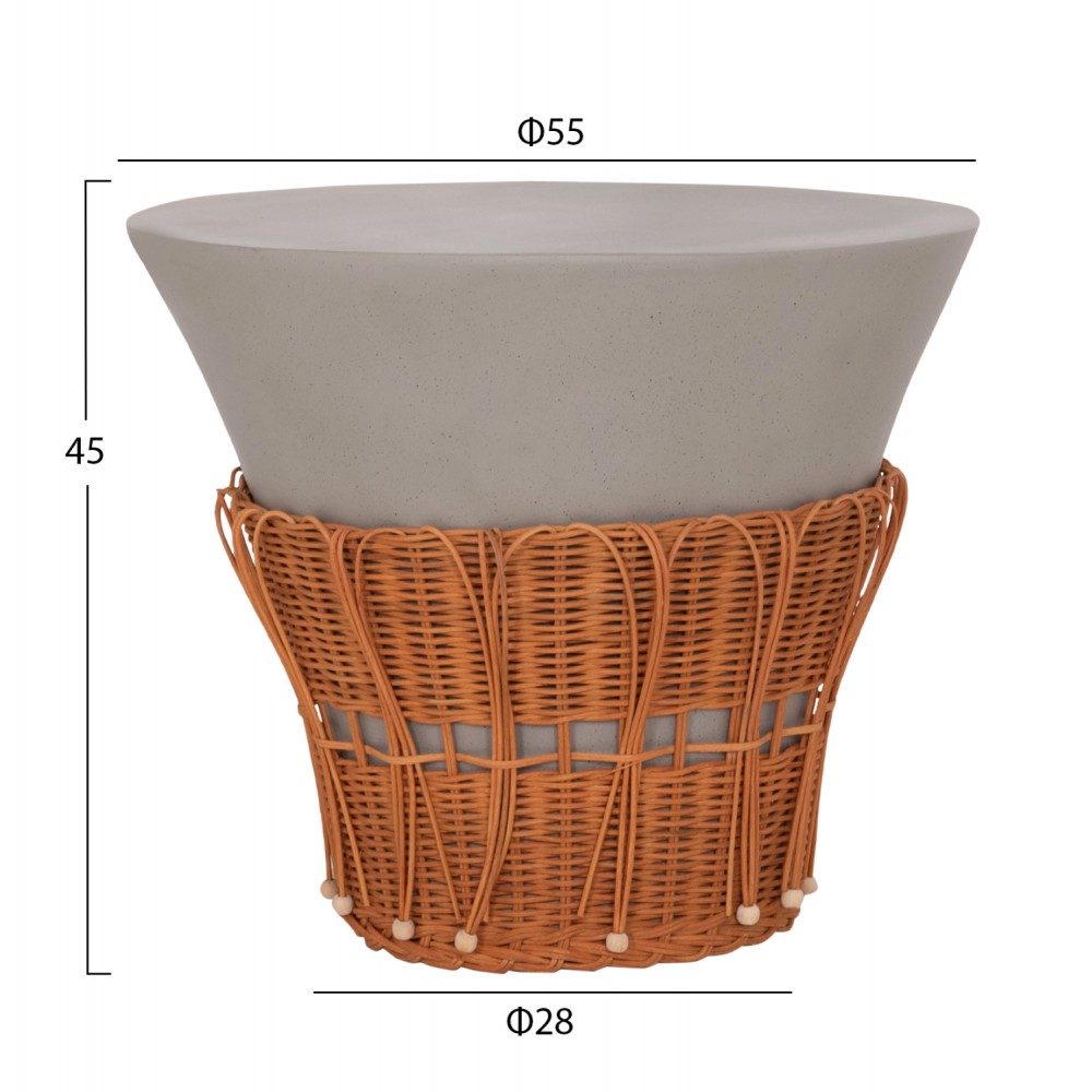 Τραπέζι σαλονιού "PERRAL" από τσιμέντο/rattan σε χρώμα λευκό/φυσικό Φ55x45