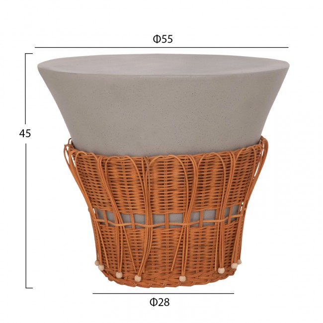 Τραπέζι σαλονιού "PERRAL" από τσιμέντο/rattan σε χρώμα λευκό/φυσικό Φ55x45