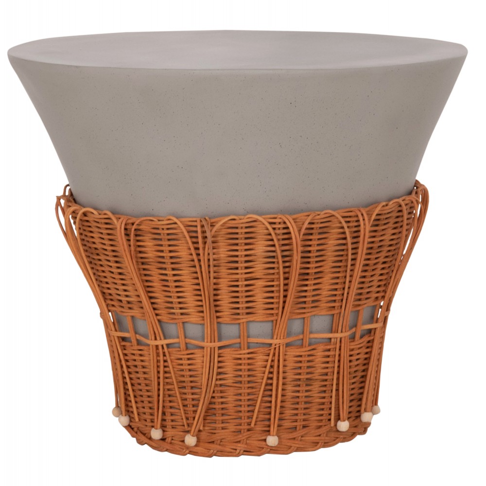 Τραπέζι σαλονιού "PERRAL" από τσιμέντο/rattan σε χρώμα λευκό/φυσικό Φ55x45