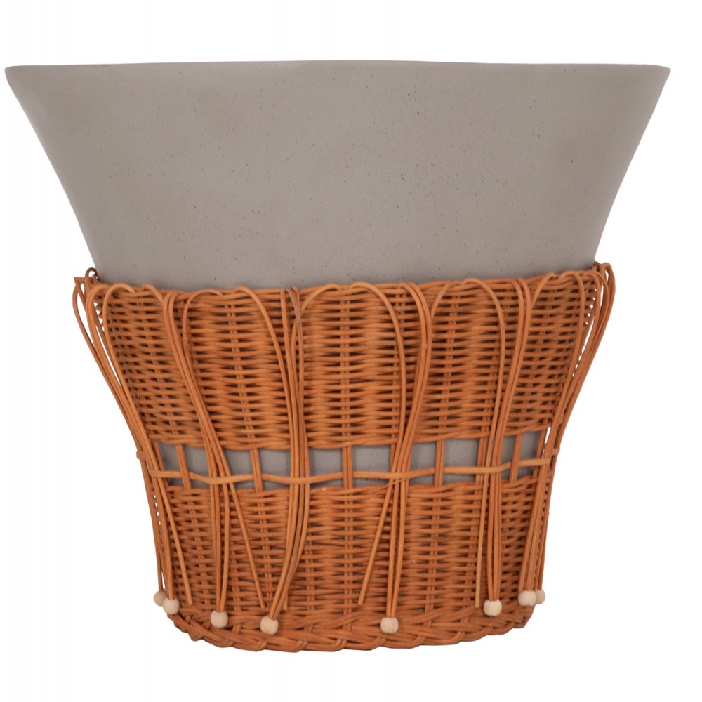 Τραπέζι σαλονιού "PERRAL" από τσιμέντο/rattan σε χρώμα λευκό/φυσικό Φ55x45