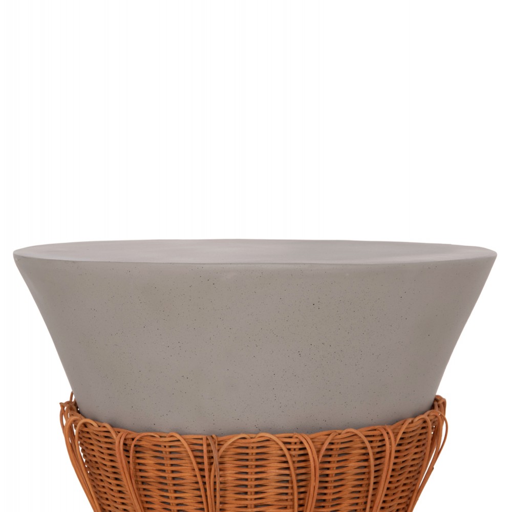 Τραπέζι σαλονιού "PERRAL" από τσιμέντο/rattan σε χρώμα λευκό/φυσικό Φ55x45