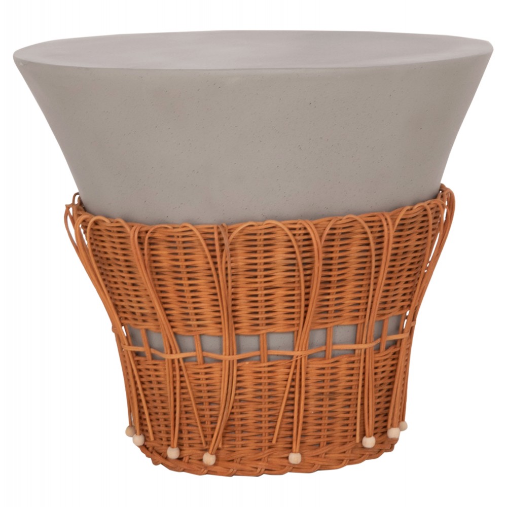 Τραπέζι σαλονιού "PERRAL" από τσιμέντο/rattan σε χρώμα λευκό/φυσικό Φ55x45