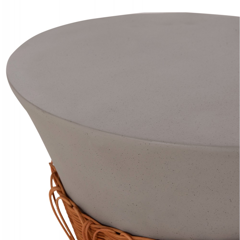 Τραπέζι σαλονιού "PERRAL" από τσιμέντο/rattan σε χρώμα λευκό/φυσικό Φ55x45