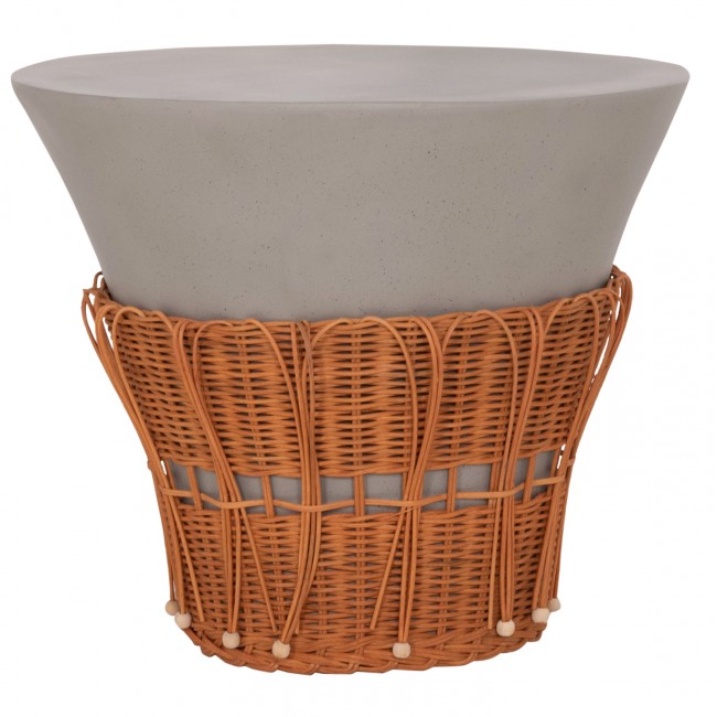 Τραπέζι σαλονιού "PERRAL" από τσιμέντο/rattan σε χρώμα λευκό/φυσικό Φ55x45