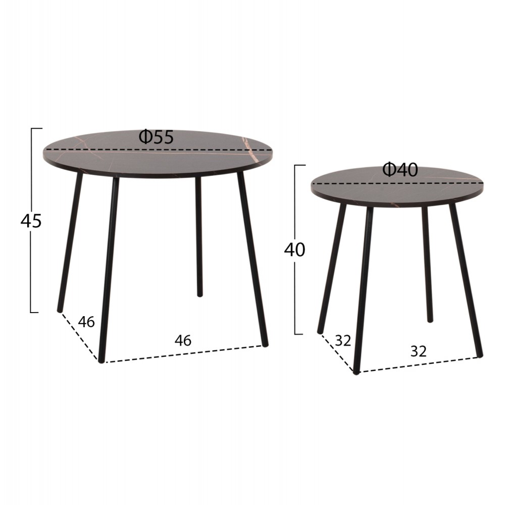 Τραπέζια σαλονιού "CUPPER" 2τμχ από μέταλλο/mdf σε χρώμα μαύρο Φ55x45
