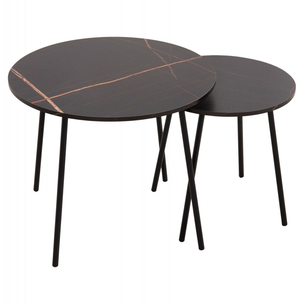 Τραπέζια σαλονιού "CUPPER" 2τμχ από μέταλλο/mdf σε χρώμα μαύρο Φ55x45