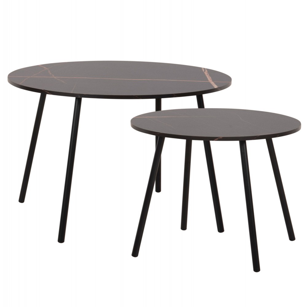 Τραπέζια σαλονιού "CUPPER" 2τμχ από μέταλλο/mdf σε χρώμα μαύρο Φ55x45