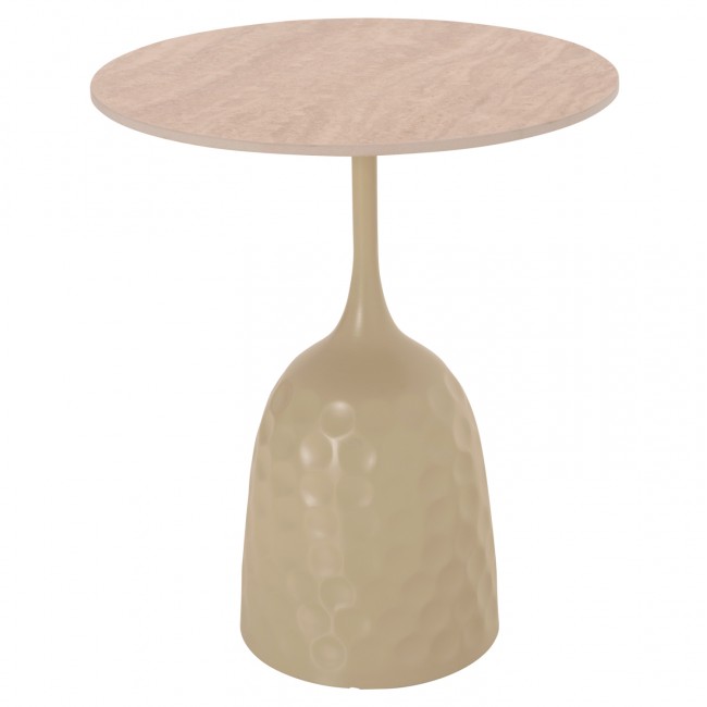 Τραπέζι σαλονιού "LONGSTEM" απο μέταλλο/sintered stone σε χρώμα σαμπανι/τραβερτίνα Φ50x59.5