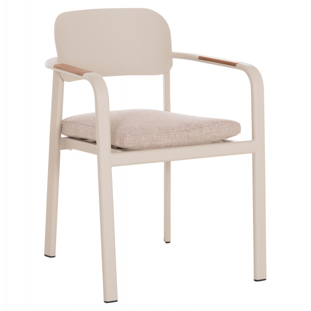 Πολυθρόνα εξωτερικού χώρου "ELARA" απο αλουμίνιο/ξυλο σε χρώμα μπεζ/φυσικό 56x62x78