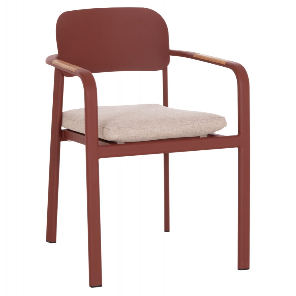 Πολυθρόνα εξωτερικού χώρου "ELARA" απο αλουμίνιο/ξυλο σε χρώμα κεραμιδί/φυσικό 56x62x78