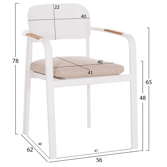 Πολυθρόνα εξωτερικού χώρου "ELARA" απο αλουμίνιο/ξυλο σε χρώμα λευκό/φυσικό 56x62x78