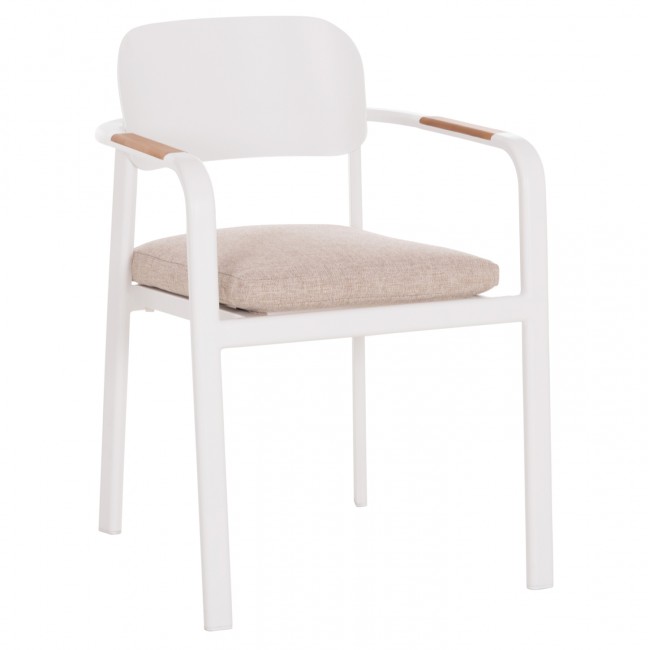 Πολυθρόνα εξωτερικού χώρου "ELARA" απο αλουμίνιο/ξυλο σε χρώμα λευκό/φυσικό 56x62x78