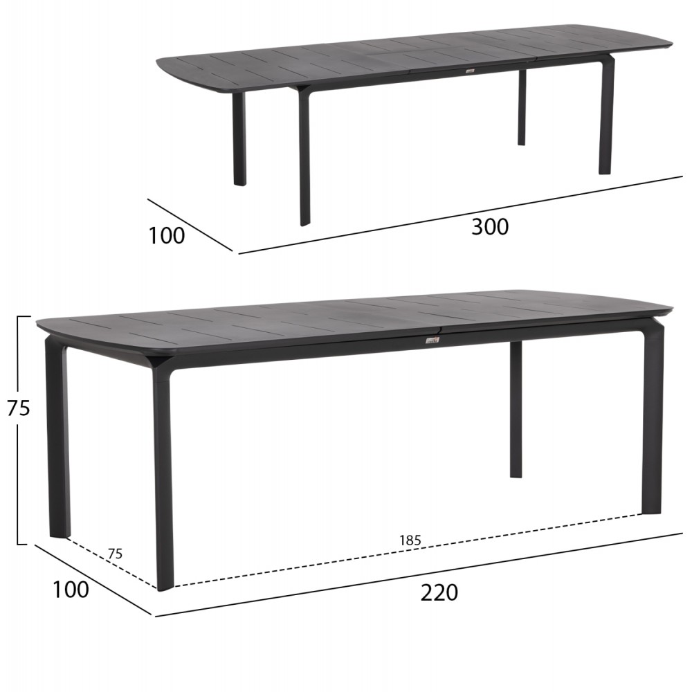 Tραπέζι επεκτεινόμενο "SYMPO" από αλουμίνιο σε χρώμα γκρι 220/300x100x75