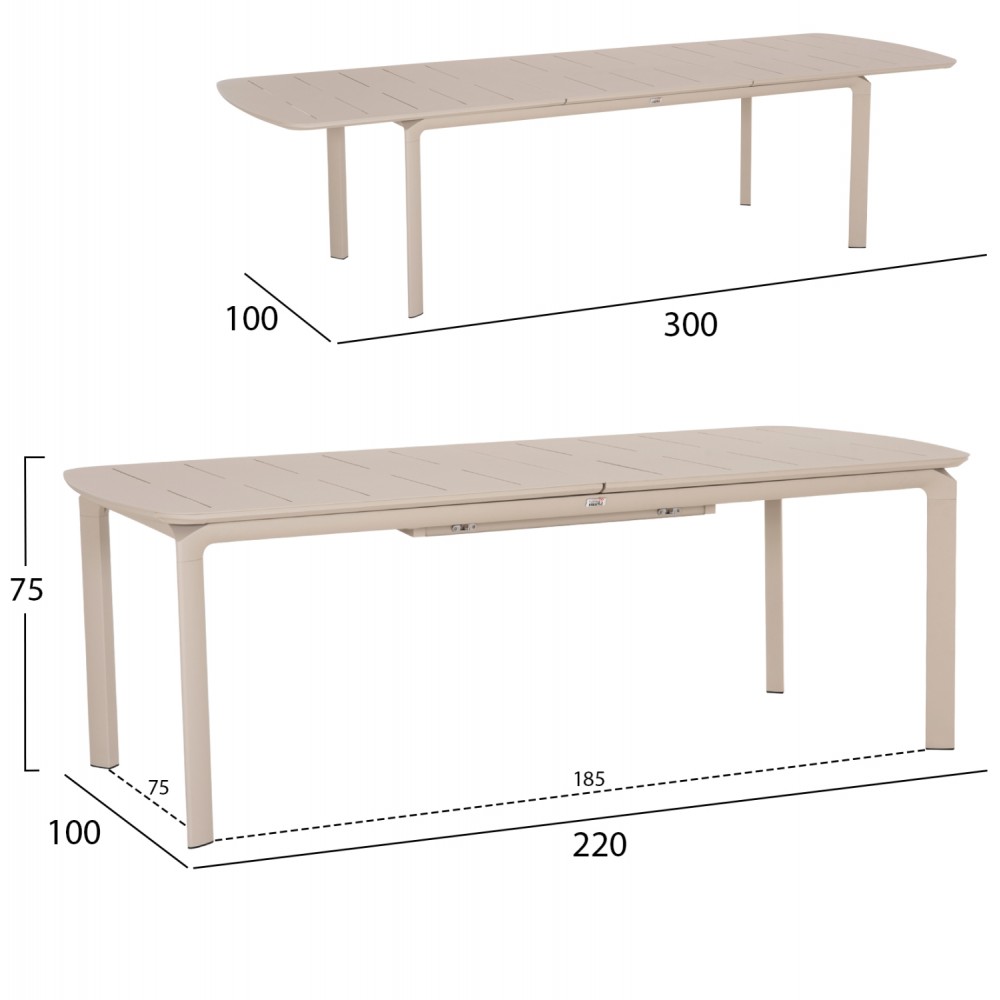 Tραπέζι επεκτεινόμενο "SYMPO" από αλουμίνιο σε χρώμα μπεζ 220/300x100x75