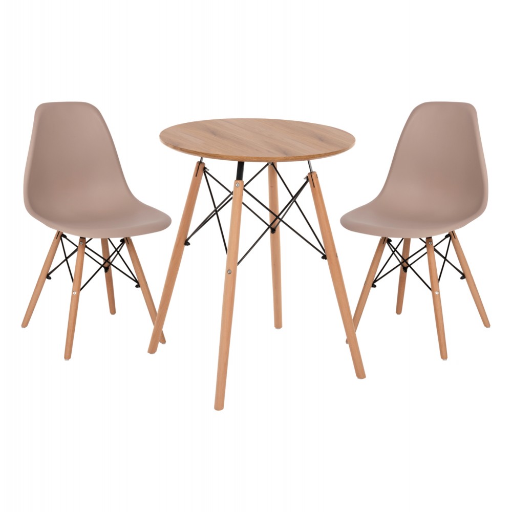 Σετ τραπεζαρίας "TWIST" 3τμχ απο MDF/PP σε χρώμα φυσικό/καπουτσίνο Φ60x72