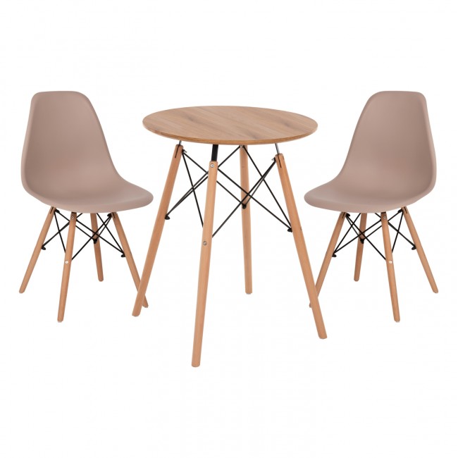 Σετ τραπεζαρίας "TWIST" 3τμχ απο MDF/PP σε χρώμα φυσικό/καπουτσίνο Φ60x72