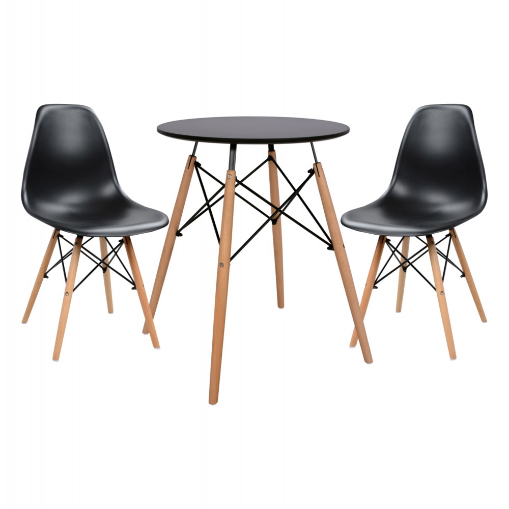 Σετ τραπεζαρίας "TWIST" 3τμχ απο MDF/PP σε χρώμα μαύρο Φ60x72