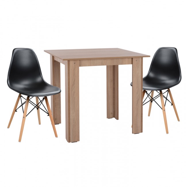 Σετ τραπεζαρίας "KELVIN" 3τμχ απο MDF/PP σε χρώμα σονόμα/μαύρο 80x80x77