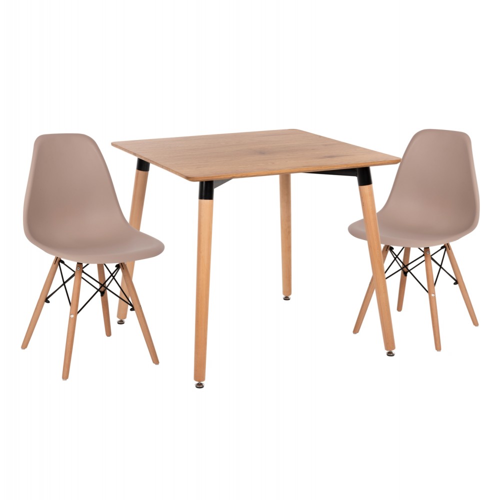 Σετ τραπεζαρίας "TWIST" 3τμχ απο MDF/PP σε χρώμα φυσικό/καπουτσίνο 80x80x74