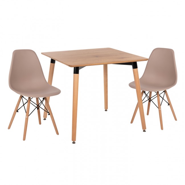 Σετ τραπεζαρίας "TWIST" 3τμχ απο MDF/PP σε χρώμα φυσικό/καπουτσίνο 80x80x74