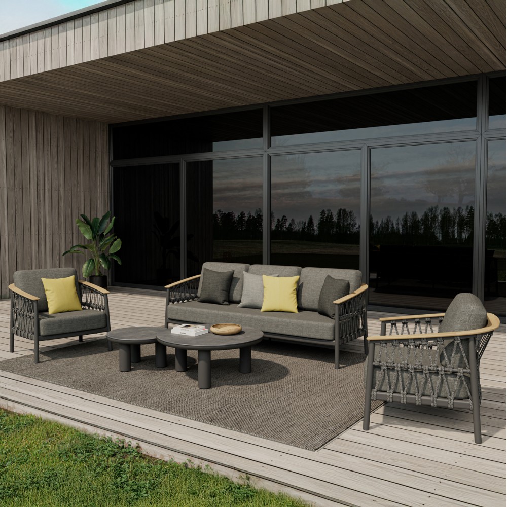 Σετ σαλονιού εξωτερικού χώρου "STREAM" 5 τμχ απο ξύλο/αλουμίνιο σε χρώμα φυσικό/ανθρακί