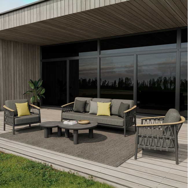 Σετ σαλονιού εξωτερικού χώρου "STREAM" 5 τμχ απο ξύλο/αλουμίνιο σε χρώμα φυσικό/ανθρακί