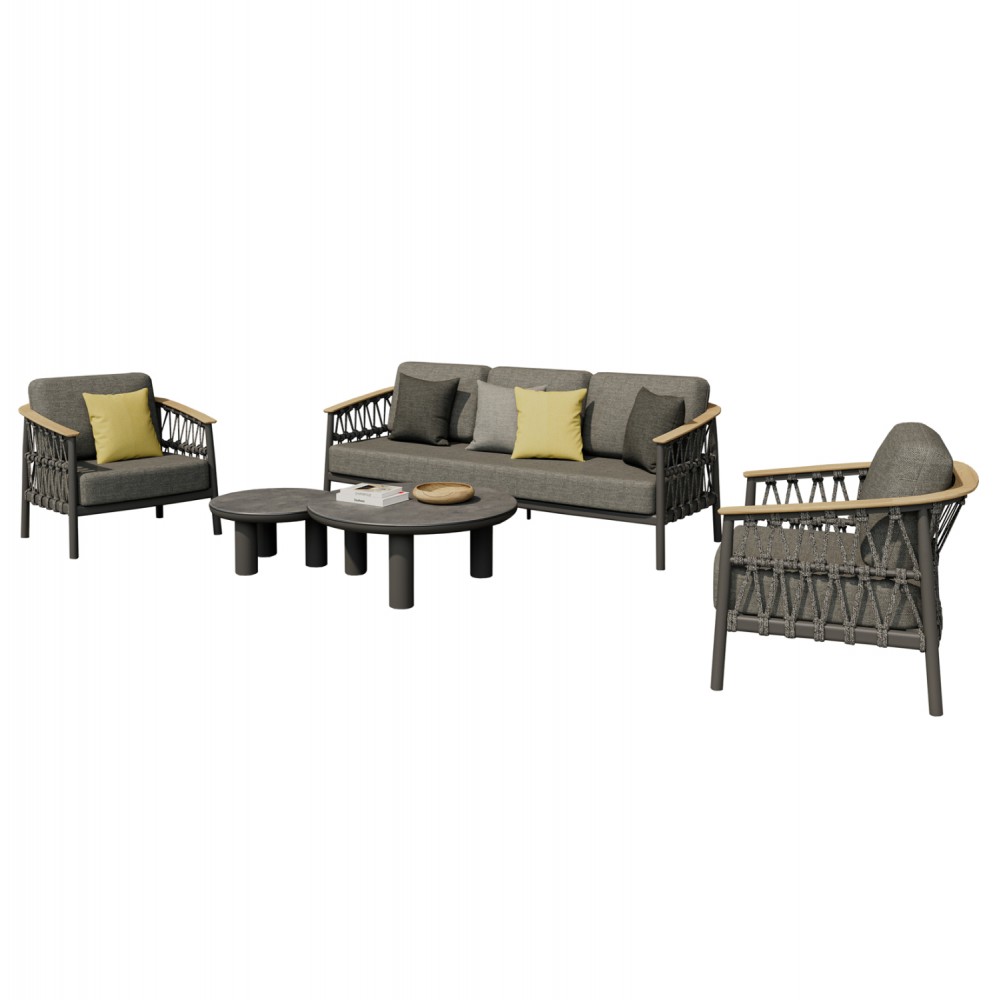 Σετ σαλονιού εξωτερικού χώρου "STREAM" 5 τμχ απο ξύλο/αλουμίνιο σε χρώμα φυσικό/ανθρακί