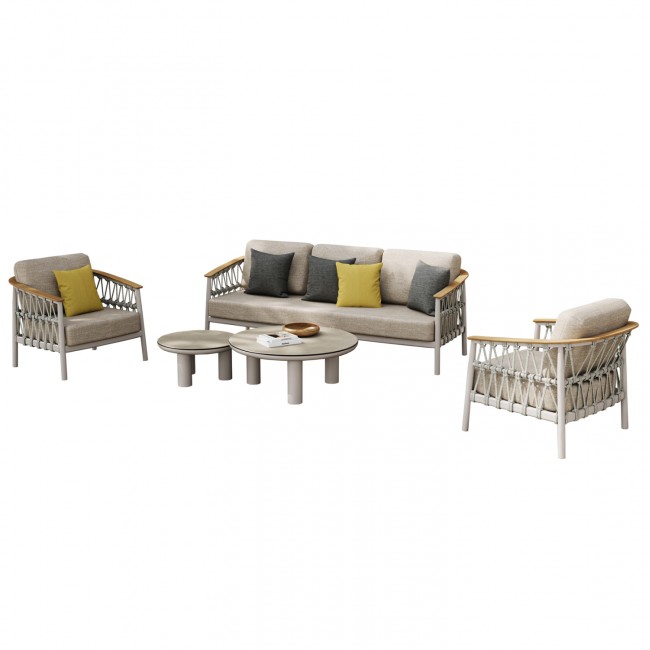 Σετ σαλονιού εξωτερικού χώρου "STREAM" 5 τμχ απο ξύλο/αλουμίνιο σε χρώμα κρεμ/μπεζ