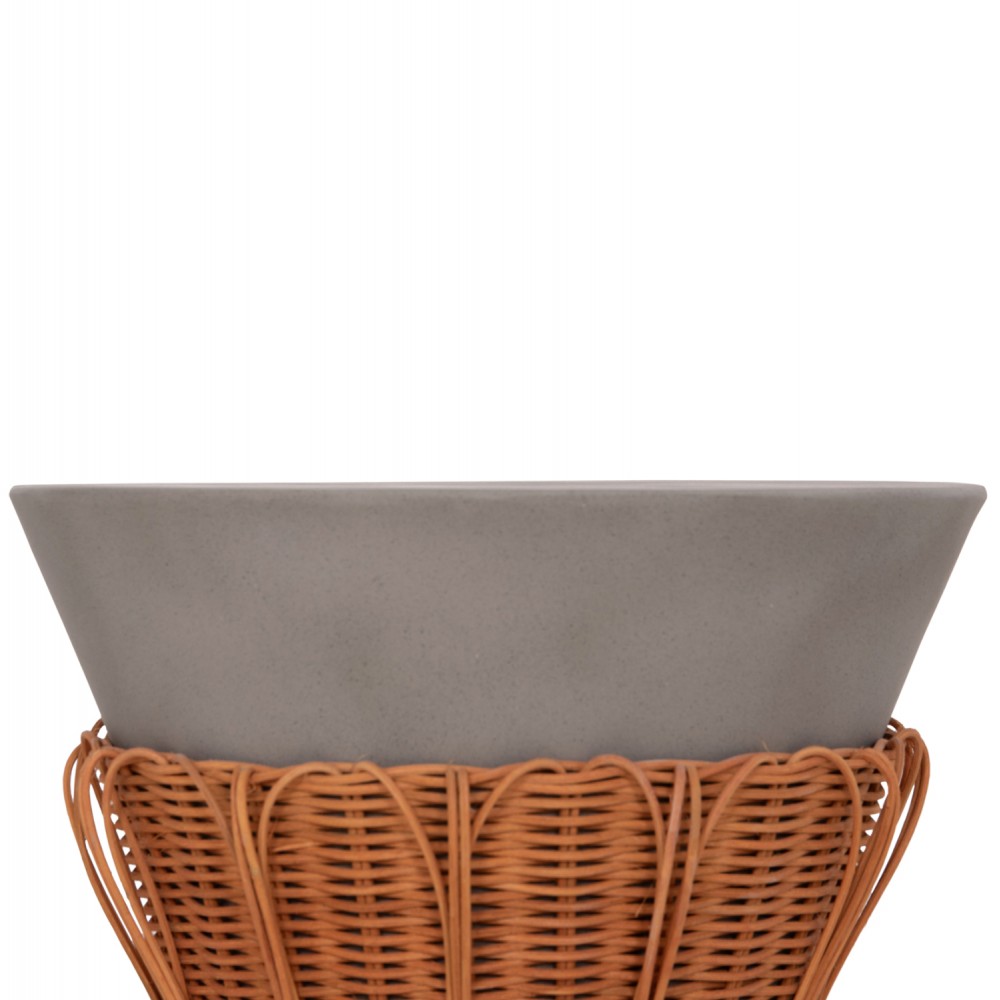 Τραπέζι βοηθητικό "PERRAL" από τσιμέντο/rattan σε χρώμα γκρι/φυσικό Φ42x36