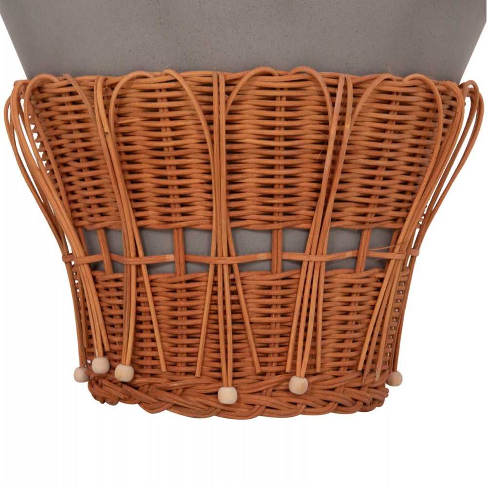 Τραπέζι βοηθητικό "PERRAL" από τσιμέντο/rattan σε χρώμα γκρι/φυσικό Φ42x36