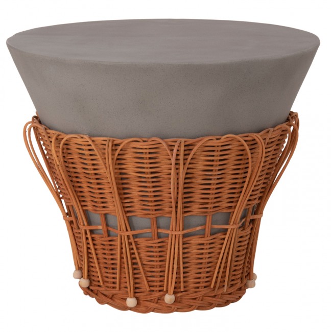 Τραπέζι βοηθητικό "PERRAL" από τσιμέντο/rattan σε χρώμα γκρι/φυσικό Φ42x36