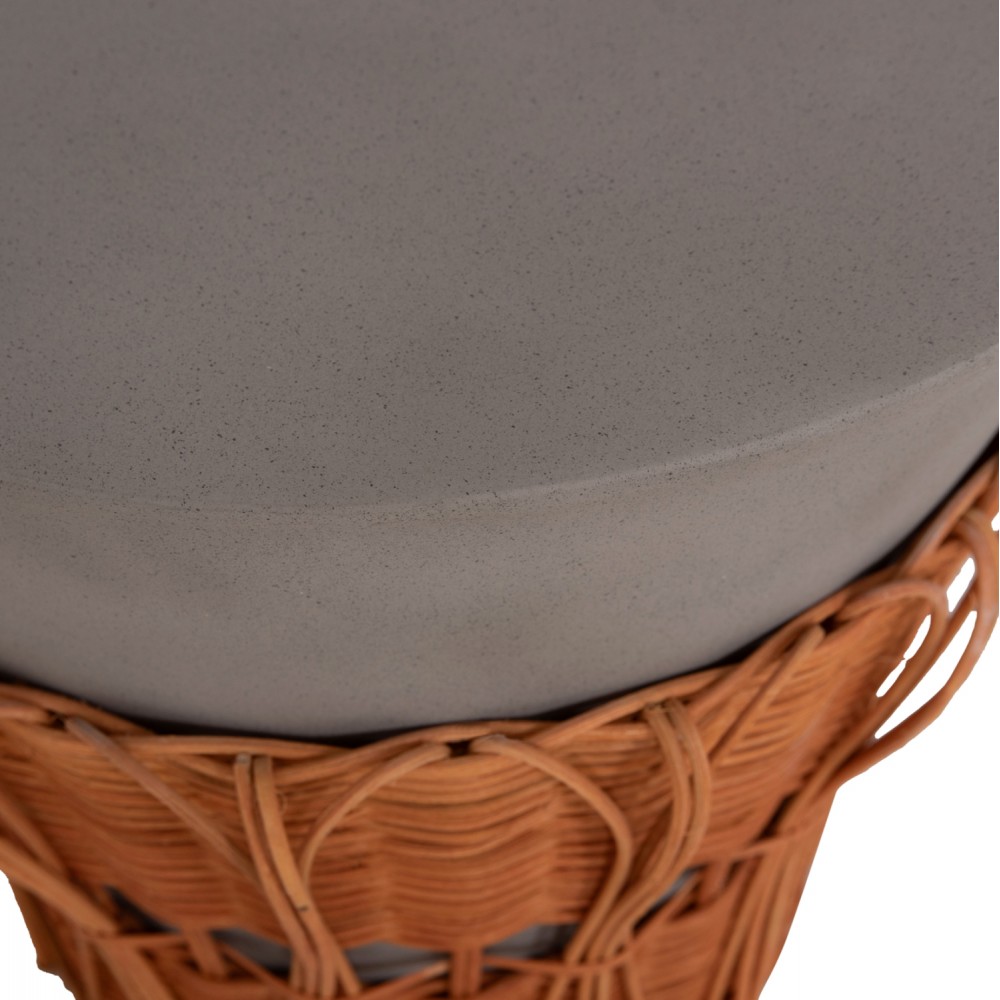 Τραπέζι βοηθητικό "PERRAL" από τσιμέντο/rattan σε χρώμα γκρι/φυσικό Φ42x36