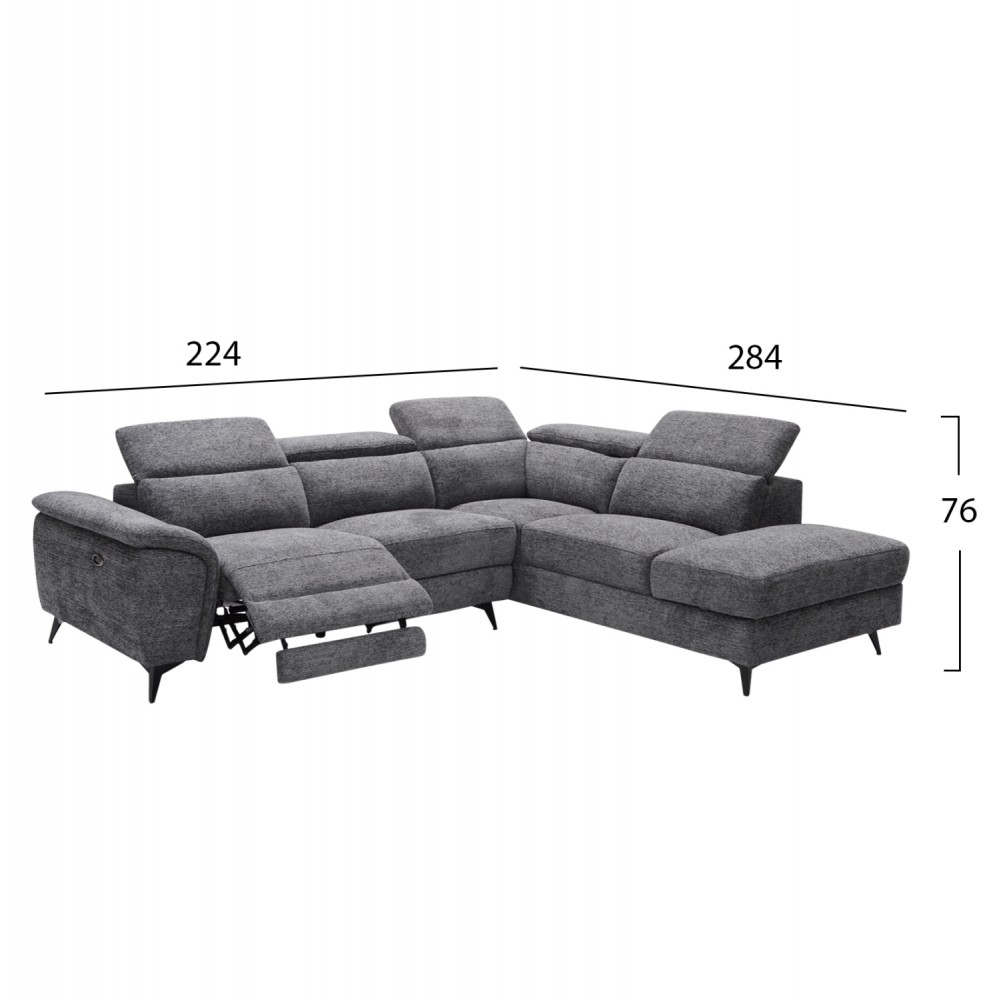 Καναπές με δεξιά γωνία "RESTRO" απο ύφασμα σε χρώμα γκρι 284x224x76