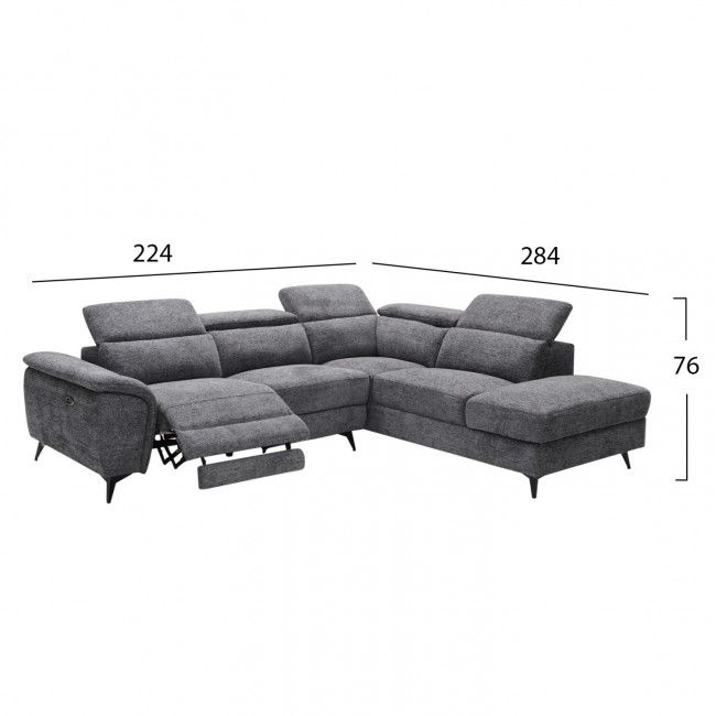 Καναπές με δεξιά γωνία "RESTRO" απο ύφασμα σε χρώμα γκρι 284x224x76