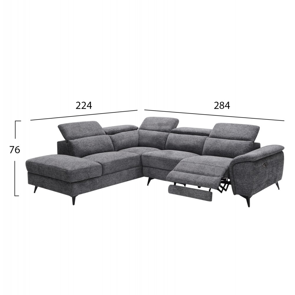 Καναπές με αριστερή γωνία "RESTRO" απο ύφασμα σε χρώμα γκρι 284x224x76