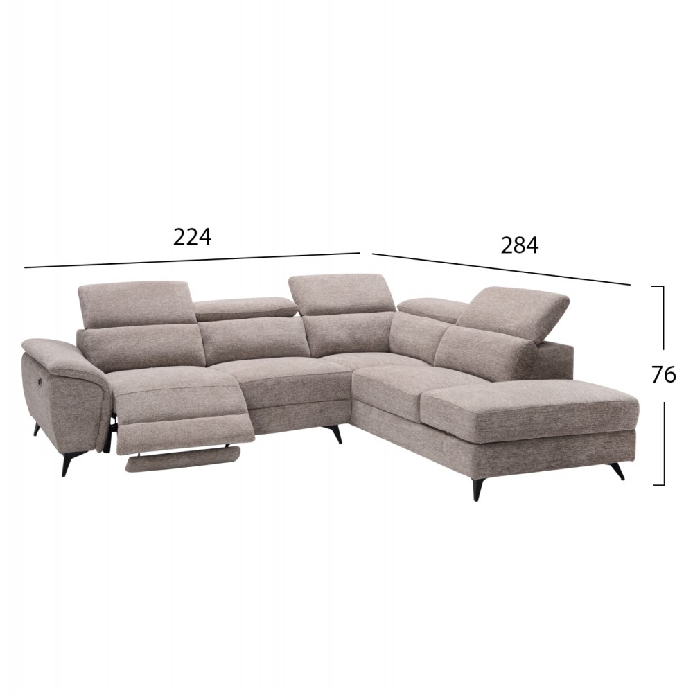 Καναπές με δεξιά γωνία "RESTRO" απο ύφασμα σε χρώμα μπεζ 284x224x76
