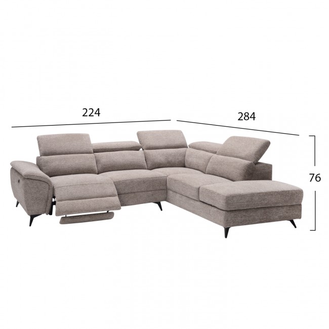 Καναπές με δεξιά γωνία "RESTRO" απο ύφασμα σε χρώμα μπεζ 284x224x76