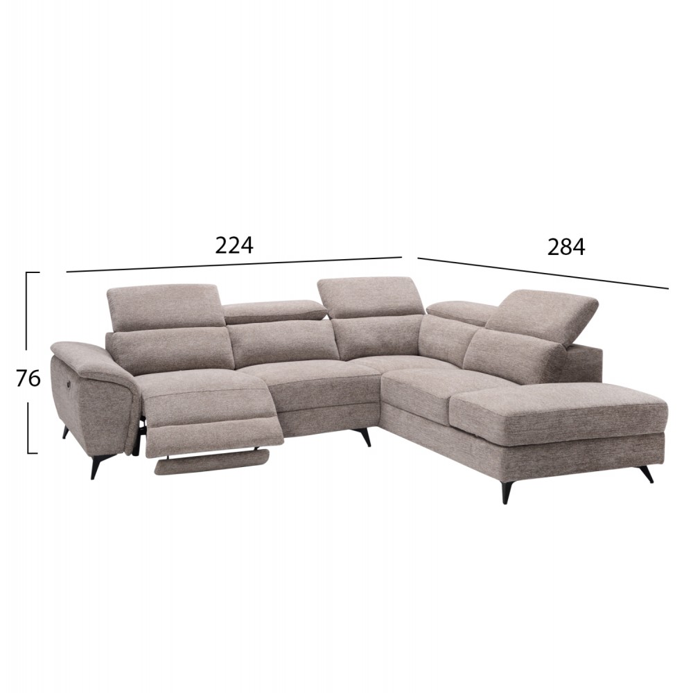 Καναπές με αριστερή γωνία "RESTRO" απο ύφασμα σε χρώμα μπεζ 284x224x76
