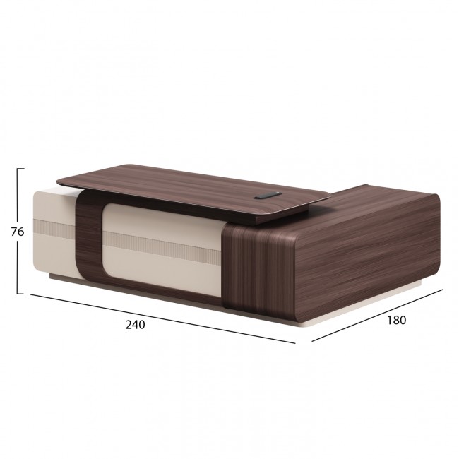 Γραφείο με αριστερή γωνία "PRESIDENT" απο μελαμίνη σε χρώμα καρυδί/μπεζ 240x180x76