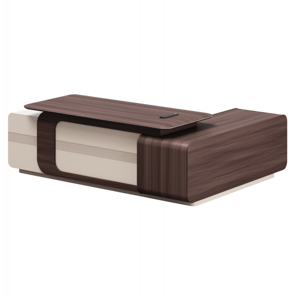 Γραφείο με αριστερή γωνία "PRESIDENT" απο μελαμίνη σε χρώμα καρυδί/μπεζ 240x180x76