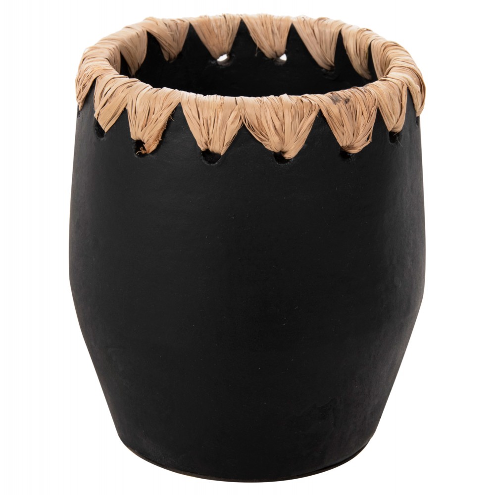 Διακοσμητικό βάζο από τερακότα/ψάθα σε χρώμα μαύρο Φ13x16