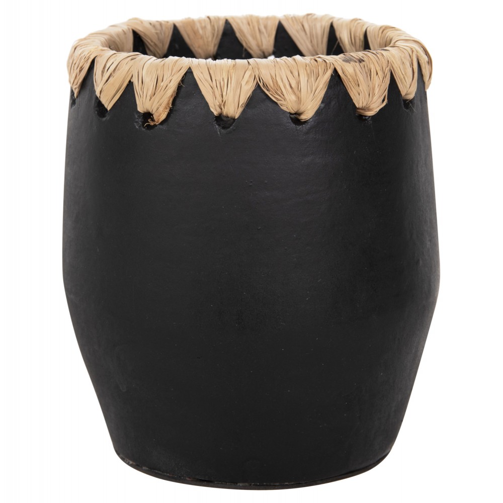 Διακοσμητικό βάζο από τερακότα/ψάθα σε χρώμα μαύρο Φ13x16
