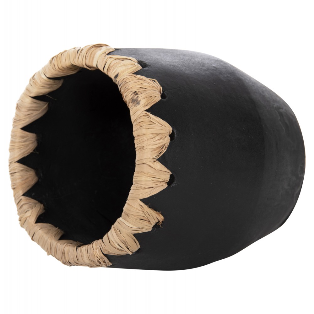 Διακοσμητικό βάζο από τερακότα/ψάθα σε χρώμα μαύρο Φ13x16