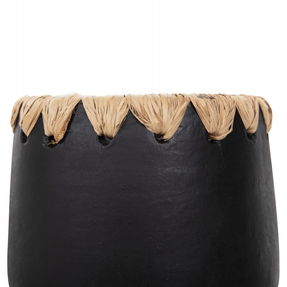 Διακοσμητικό βάζο από τερακότα/ψάθα σε χρώμα μαύρο Φ13x16