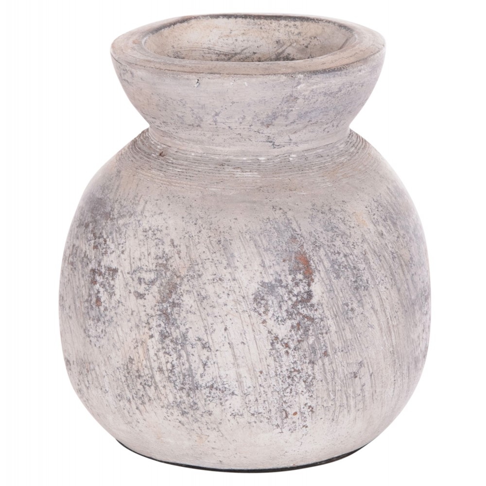 Διακοσμητικό επιτραπέζιο βάζο "VERMO" από τερακότα σε χρώμα ανοιχτό γκρι Φ18x19