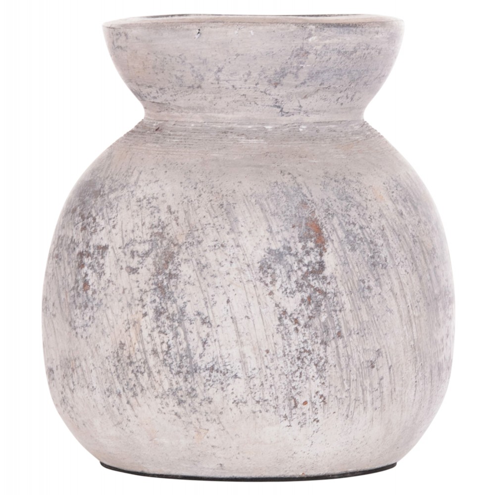 Διακοσμητικό επιτραπέζιο βάζο "VERMO" από τερακότα σε χρώμα ανοιχτό γκρι Φ18x19
