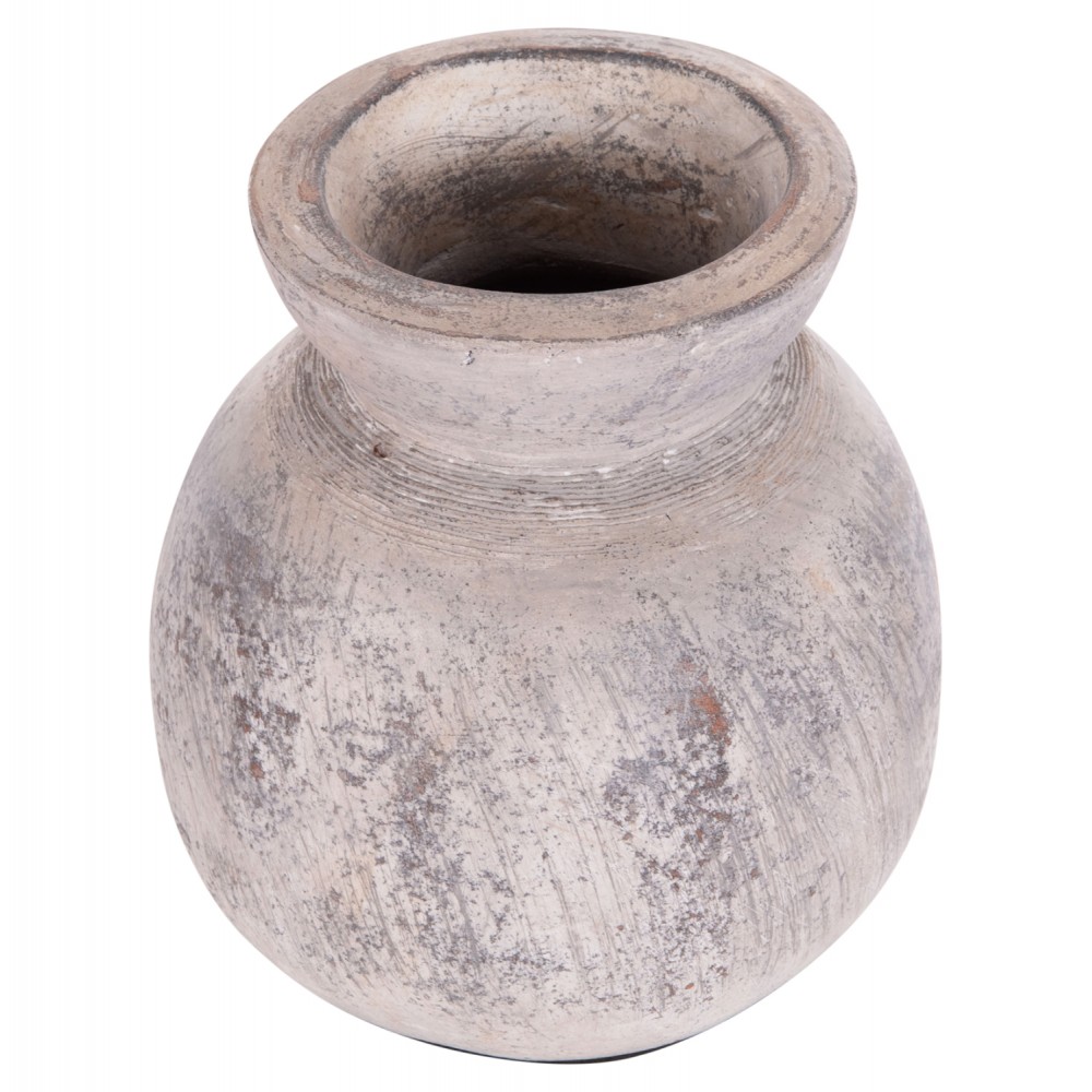 Διακοσμητικό επιτραπέζιο βάζο "VERMO" από τερακότα σε χρώμα ανοιχτό γκρι Φ18x19