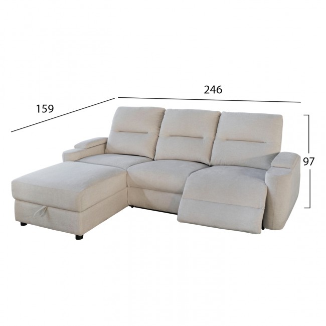 Καναπές με αριστερή γωνία "SYNTHIA" απο ύφασμα σε χρώμα μπεζ 246x159x97